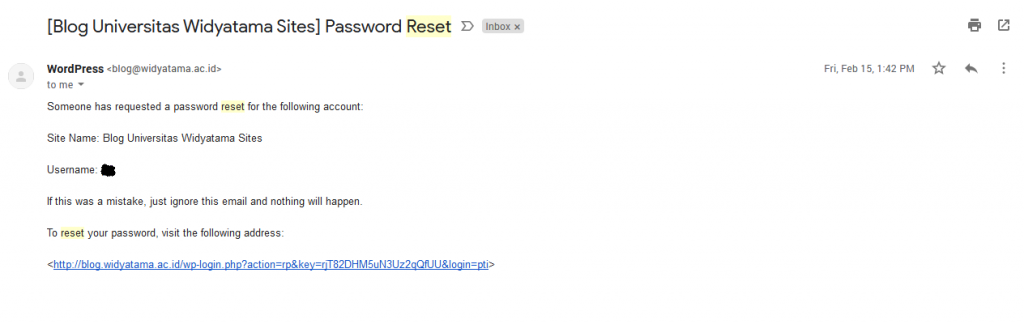 Reset Password Blog Universitas Widyatama Sites] Password Reset - pti widyatama ac id - Universitas Widyatama Mail